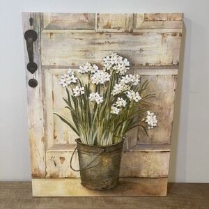 RAZ Imports Farmhouse Floral Canvas Wall Art White Flowers Rustic Cottage Decor